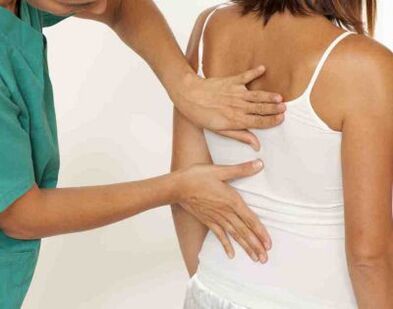 At the doctor's appointment, a patient complained of pain in the shoulder blades on both sides